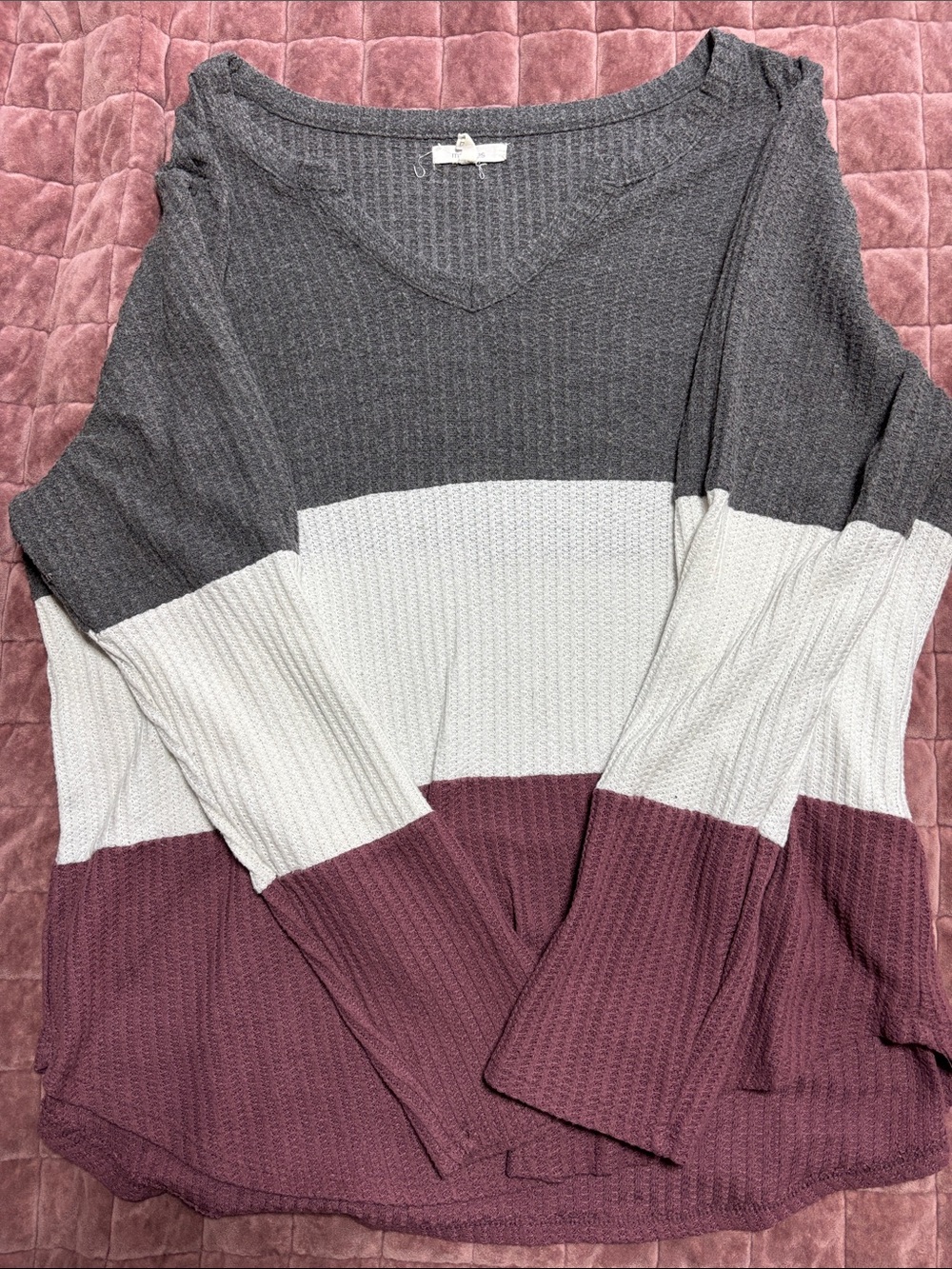 Cozy Colorblock Knit Sweater - Gray, Cream & Mauve